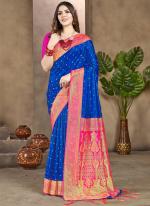 Silk Blue Party Wear Weaving Saree